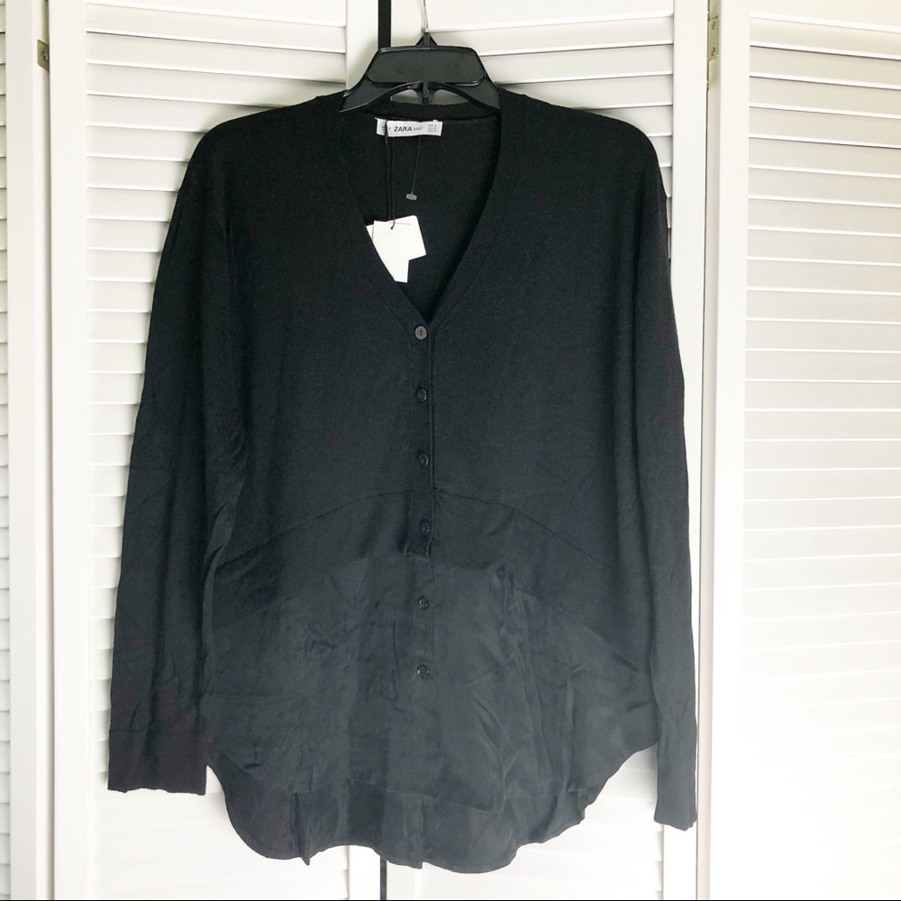 Zara Cashmere Silk Wool Blend Cardigan With Shirt